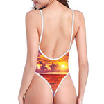 Maldives Sunset Print One Piece High Cut Swimsuit