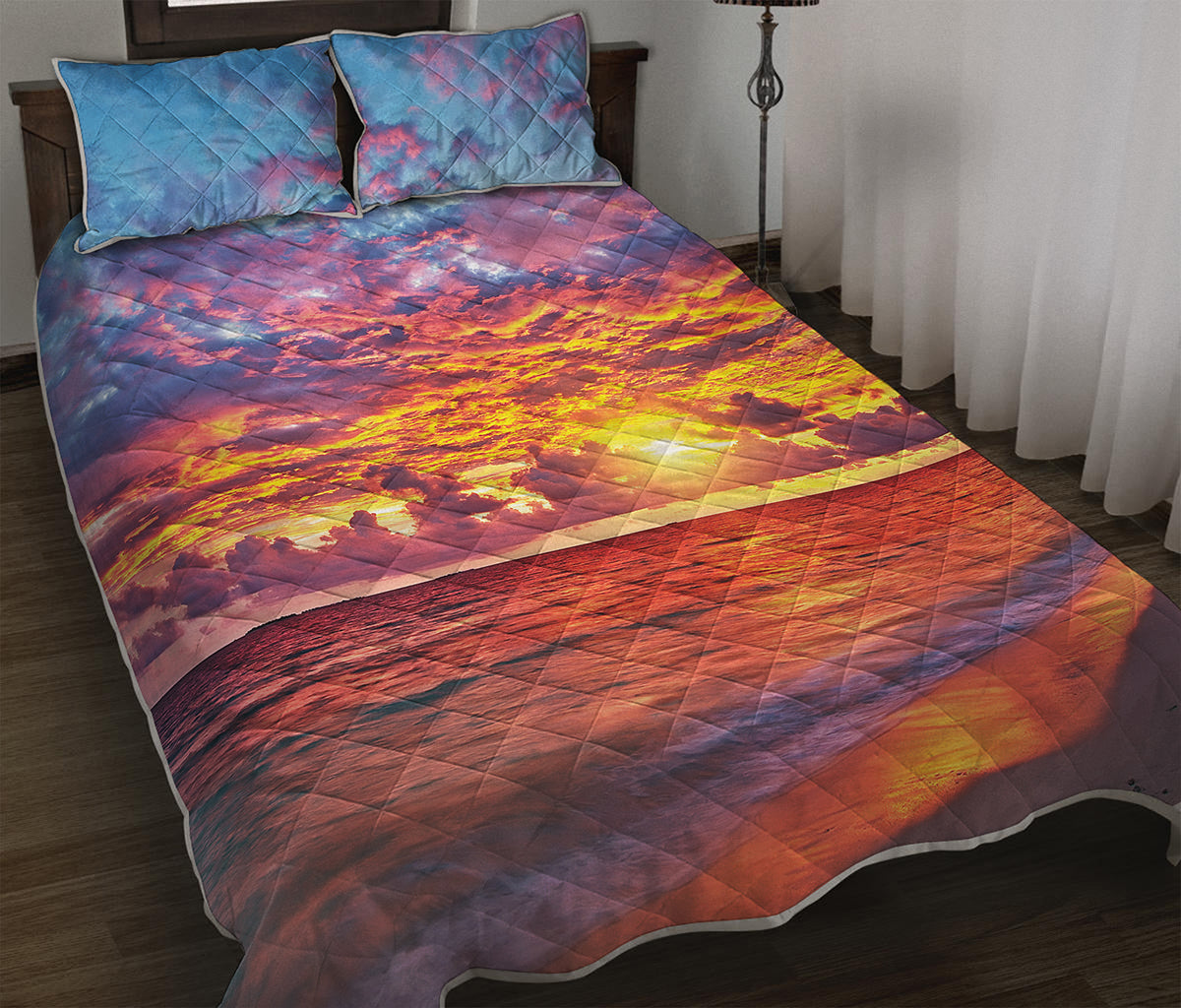 Maldives Sunset Print Quilt Bed Set