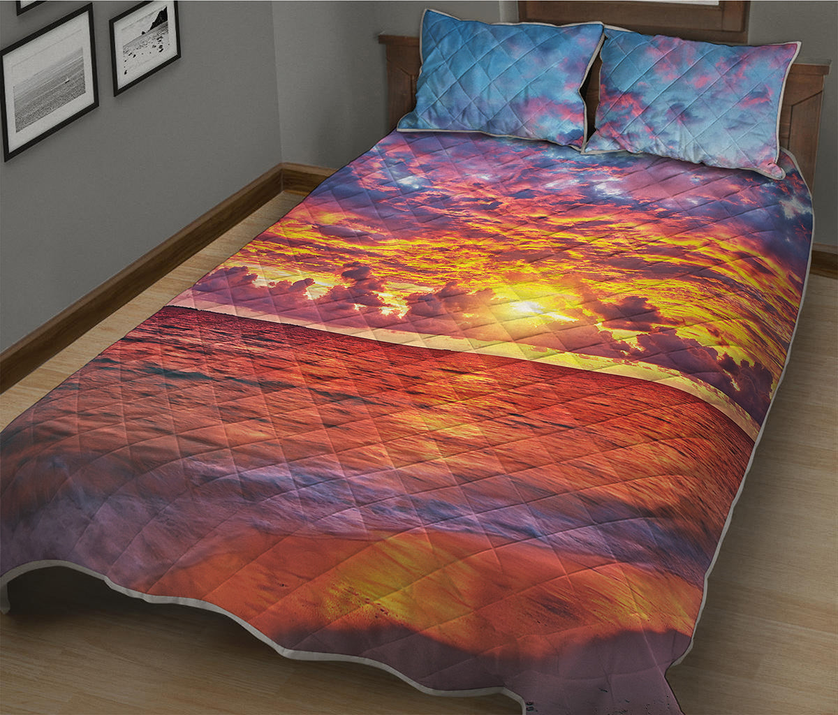 Maldives Sunset Print Quilt Bed Set