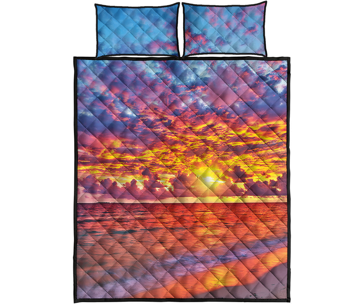Maldives Sunset Print Quilt Bed Set