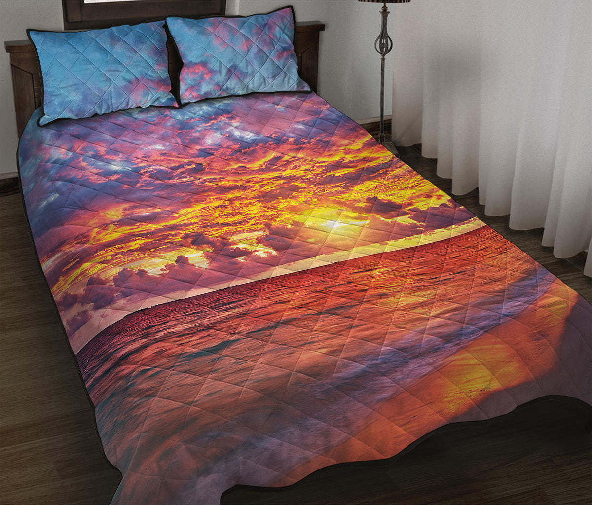 Maldives Sunset Print Quilt Bed Set