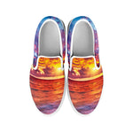 Maldives Sunset Print White Slip On Shoes