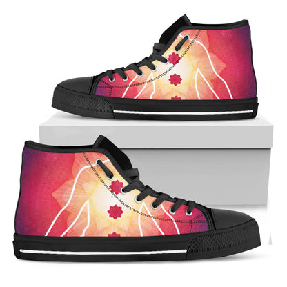 Mandala Chakras Aura Print Black High Top Shoes