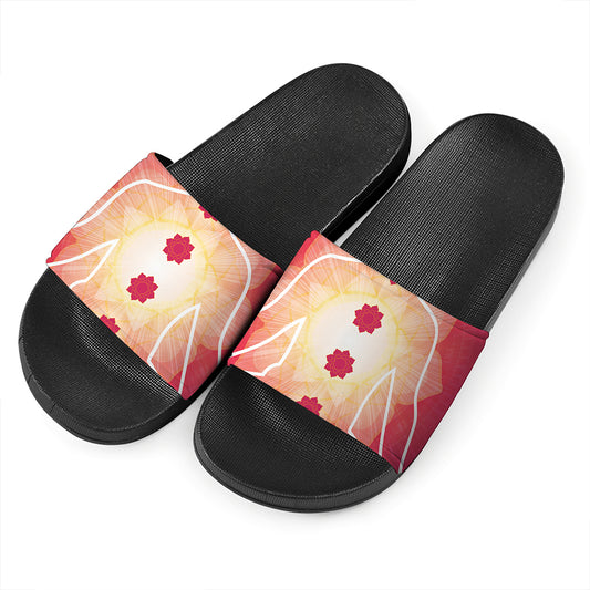 Mandala Chakras Aura Print Black Slide Sandals