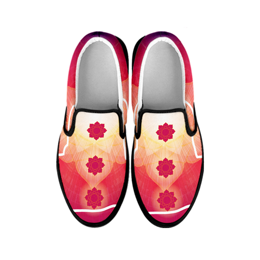 Mandala Chakras Aura Print Black Slip On Shoes