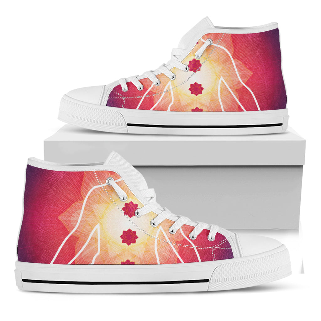 Mandala Chakras Aura Print White High Top Shoes