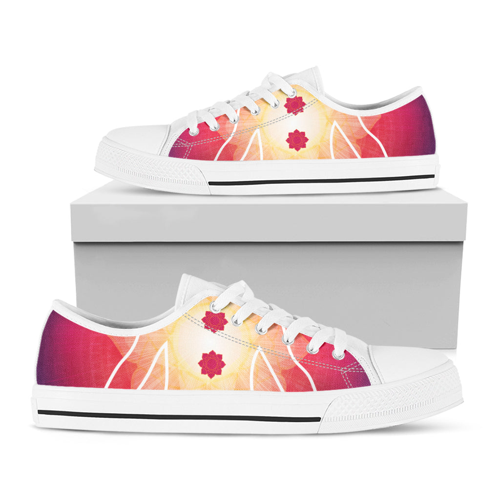 Mandala Chakras Aura Print White Low Top Shoes