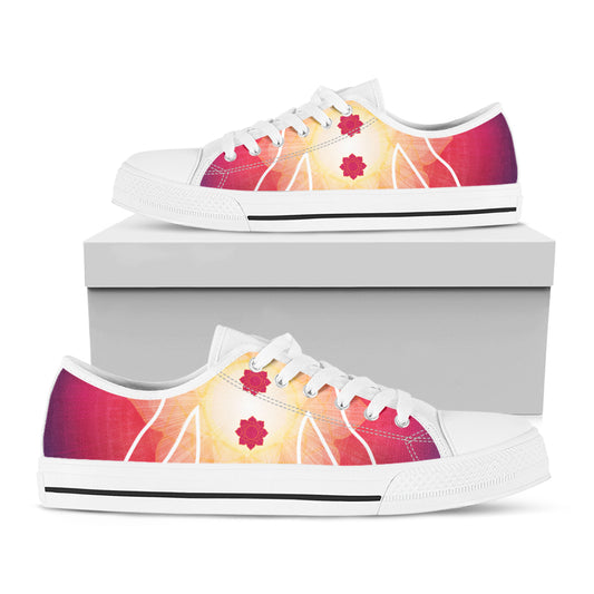 Mandala Chakras Aura Print White Low Top Shoes