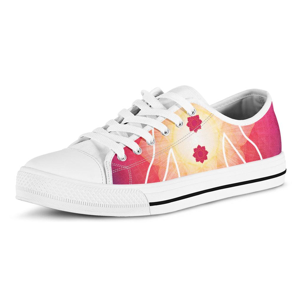 Mandala Chakras Aura Print White Low Top Shoes