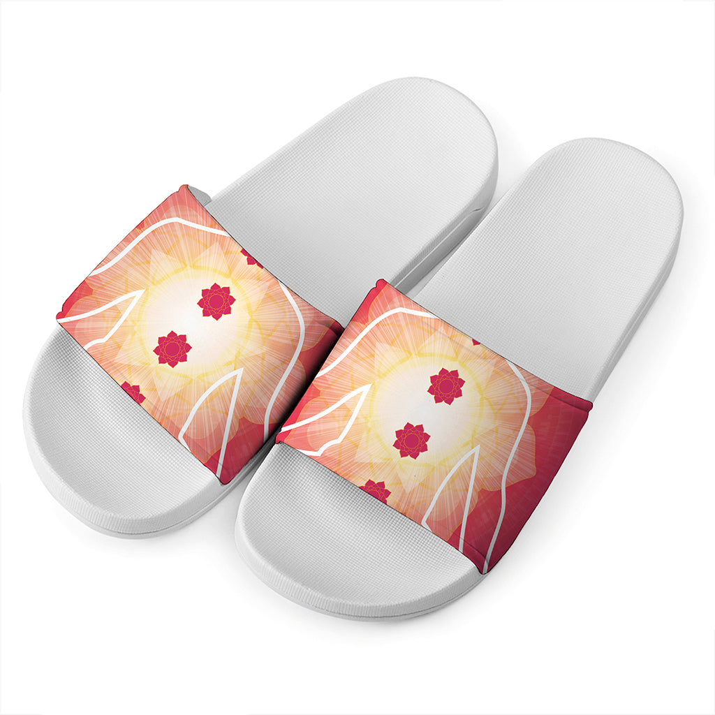 Mandala Chakras Aura Print White Slide Sandals