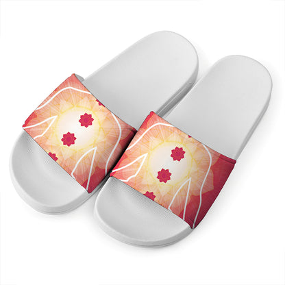 Mandala Chakras Aura Print White Slide Sandals