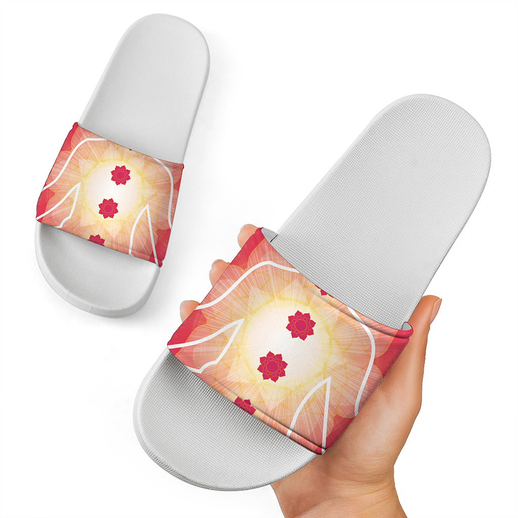 Mandala Chakras Aura Print White Slide Sandals