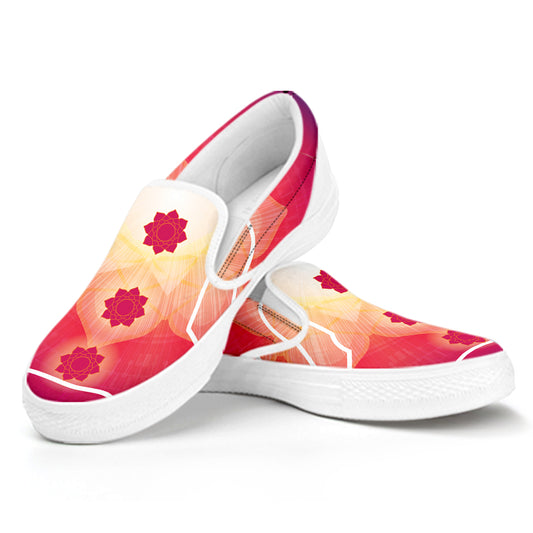 Mandala Chakras Aura Print White Slip On Shoes
