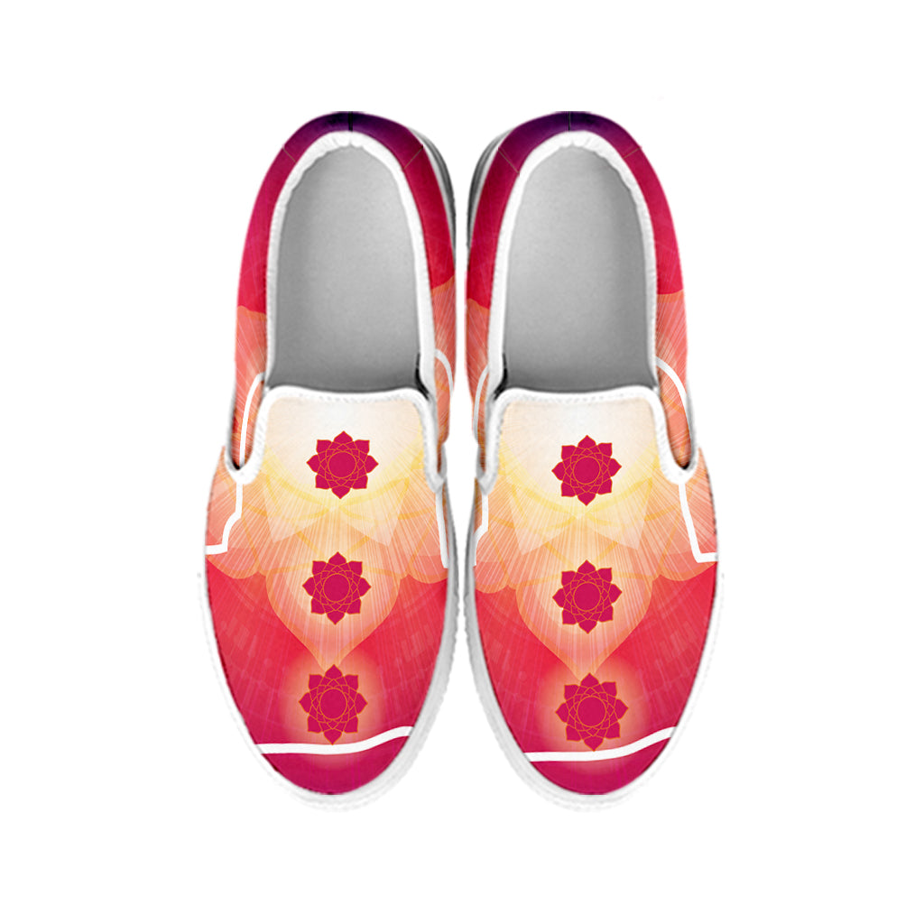Mandala Chakras Aura Print White Slip On Shoes