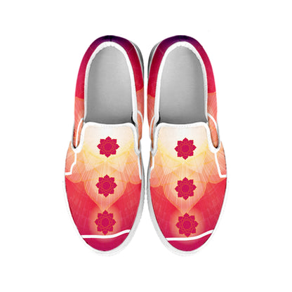 Mandala Chakras Aura Print White Slip On Shoes