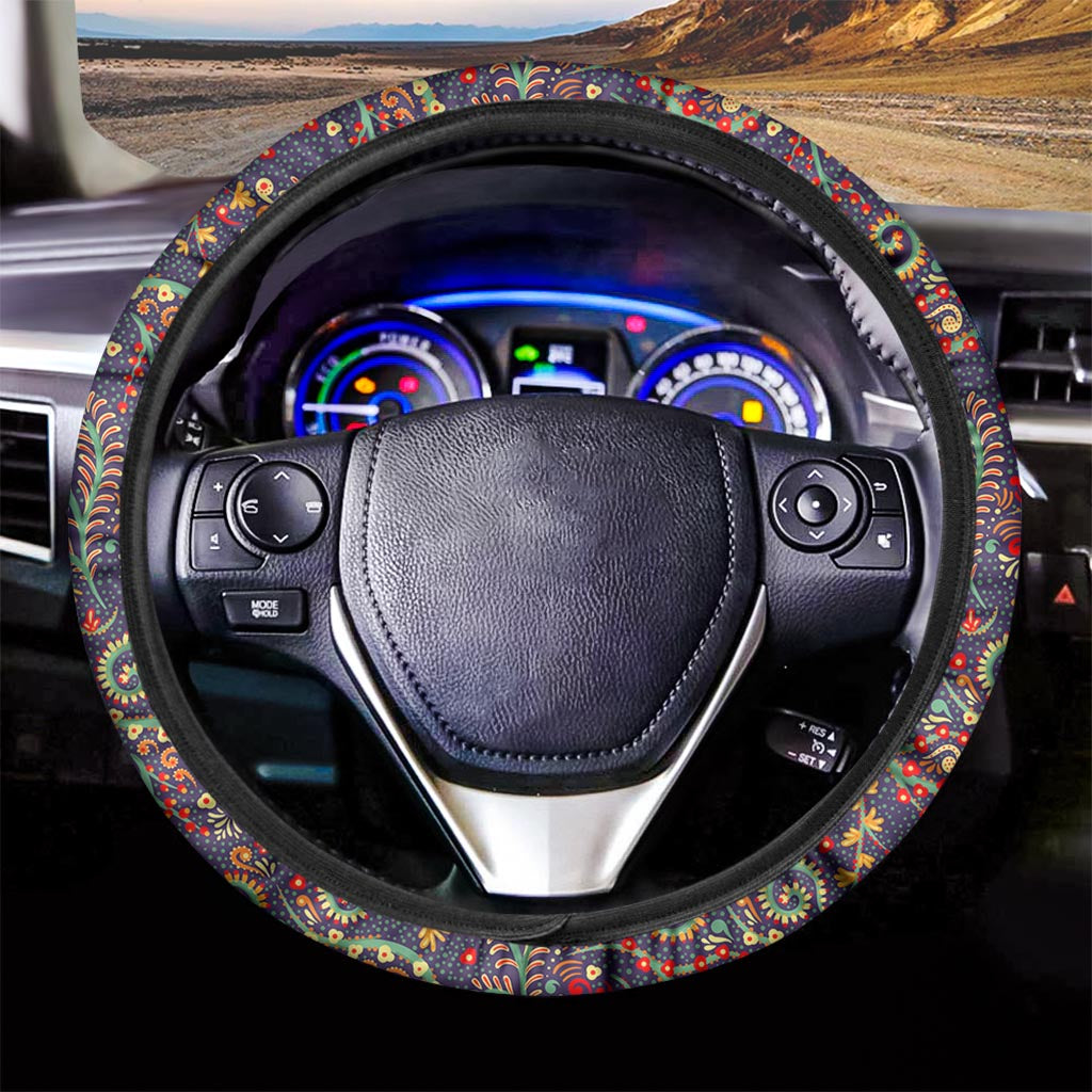 Mandala Floral Bohemian Pattern Print Car Steering Wheel Cover