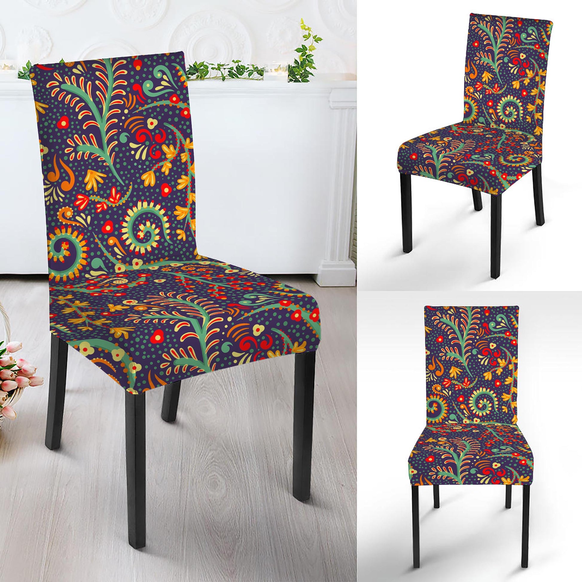 Mandala Floral Bohemian Pattern Print Dining Chair Slipcover