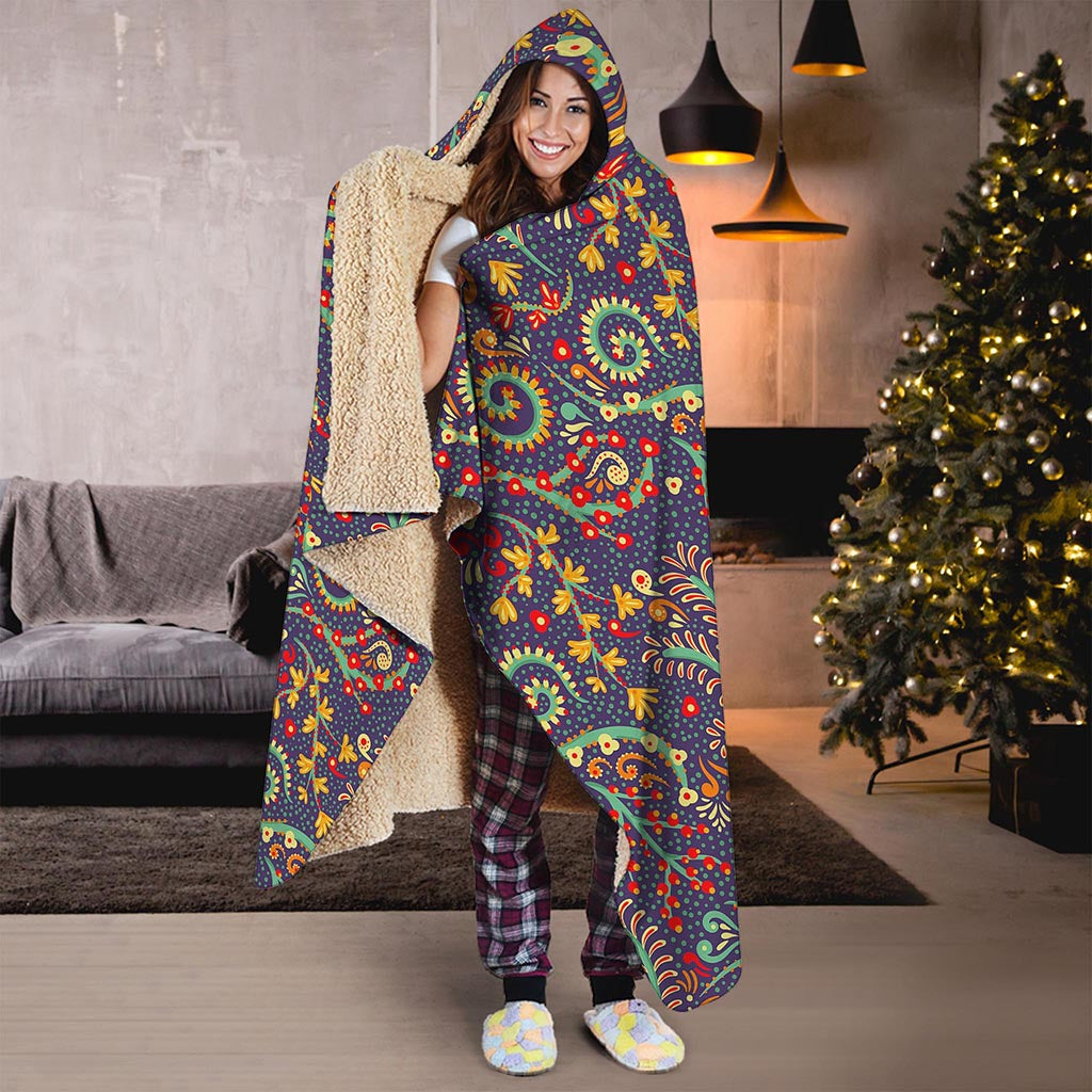 Mandala Floral Bohemian Pattern Print Hooded Blanket