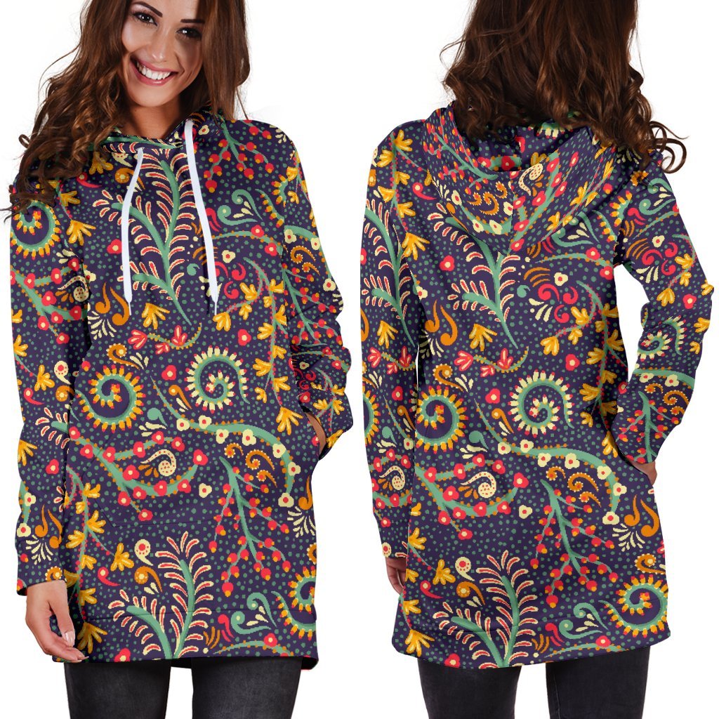Mandala Floral Bohemian Pattern Print Hoodie Dress GearFrost