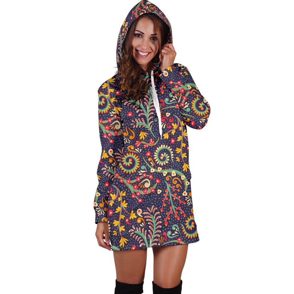 Mandala Floral Bohemian Pattern Print Hoodie Dress GearFrost