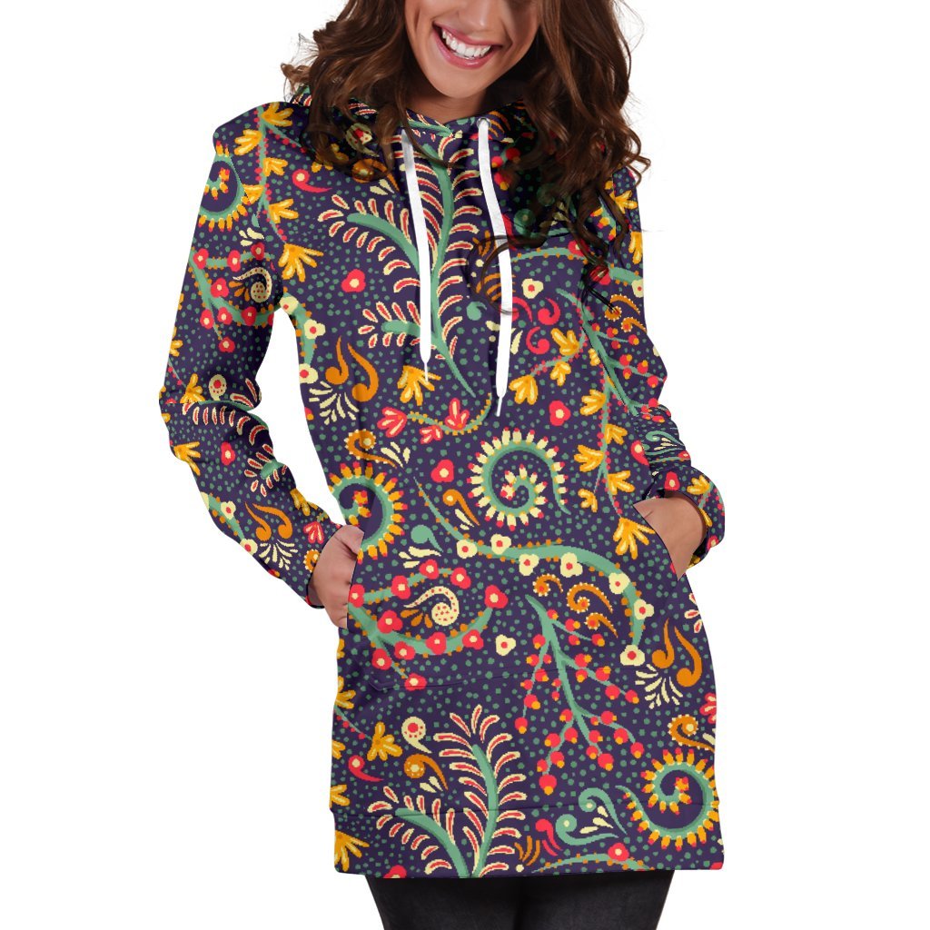 Mandala Floral Bohemian Pattern Print Hoodie Dress GearFrost