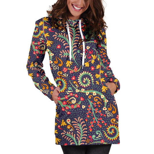 Mandala Floral Bohemian Pattern Print Hoodie Dress GearFrost