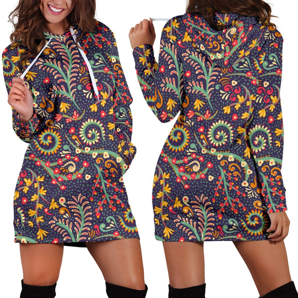 Mandala Floral Bohemian Pattern Print Hoodie Dress GearFrost