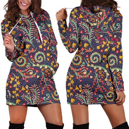 Mandala Floral Bohemian Pattern Print Hoodie Dress GearFrost