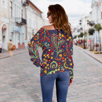 Mandala Floral Bohemian Pattern Print Off Shoulder Sweatshirt GearFrost
