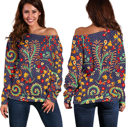 Mandala Floral Bohemian Pattern Print Off Shoulder Sweatshirt GearFrost