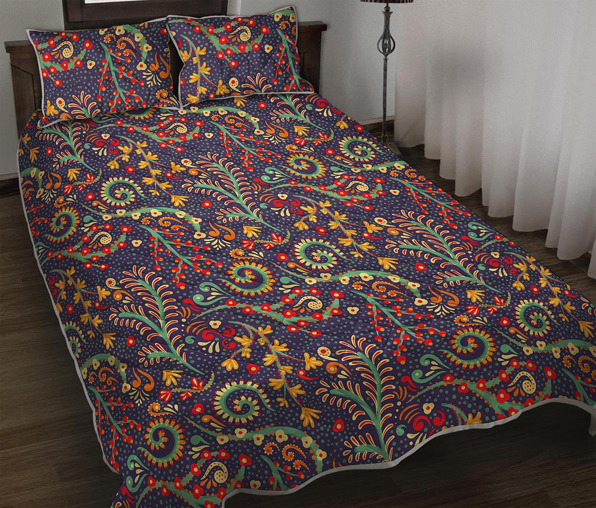 Mandala Floral Bohemian Pattern Print Quilt Bed Set