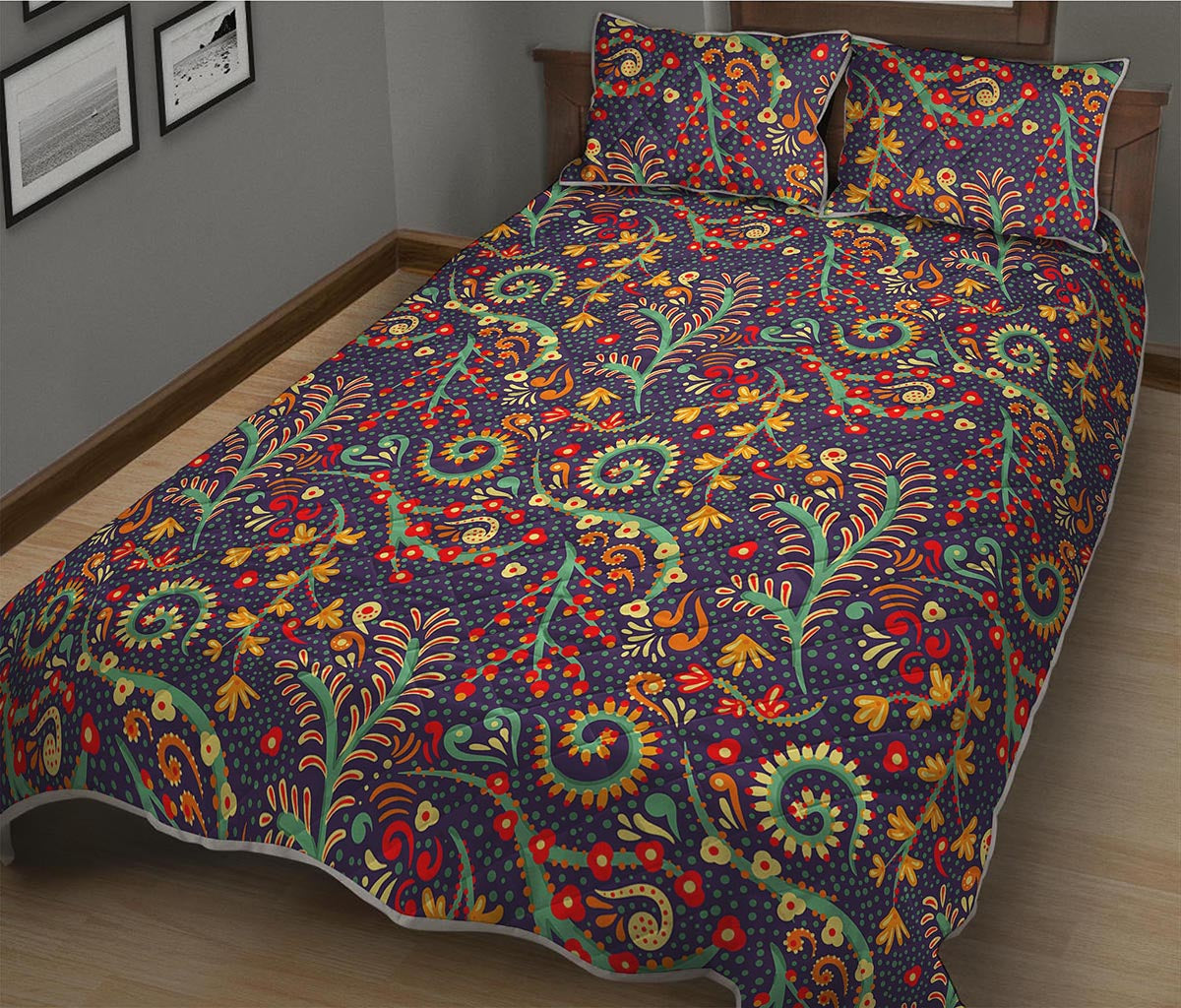 Mandala Floral Bohemian Pattern Print Quilt Bed Set