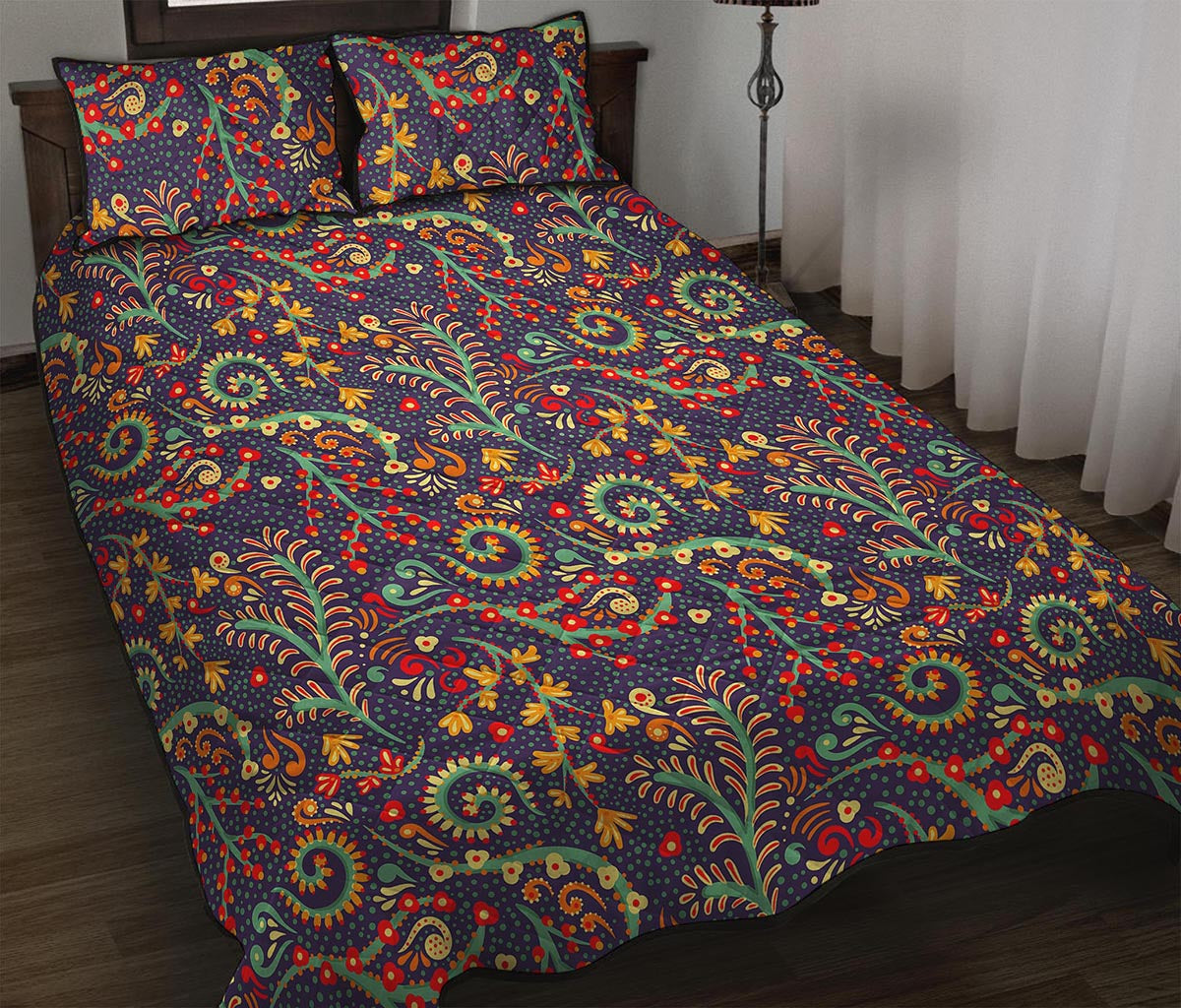 Mandala Floral Bohemian Pattern Print Quilt Bed Set