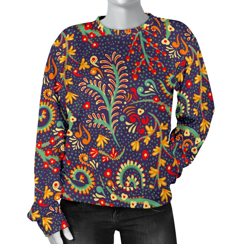 Mandala Floral Bohemian Pattern Print Women's Crewneck Sweatshirt GearFrost