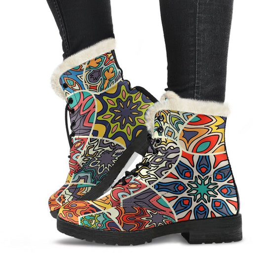 Mandala Star Bohemian Pattern Print Comfy Boots GearFrost