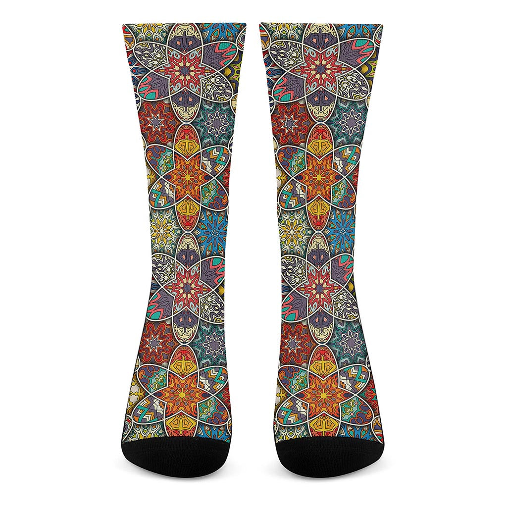 Mandala Star Bohemian Pattern Print Crew Socks