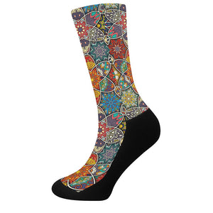 Mandala Star Bohemian Pattern Print Crew Socks