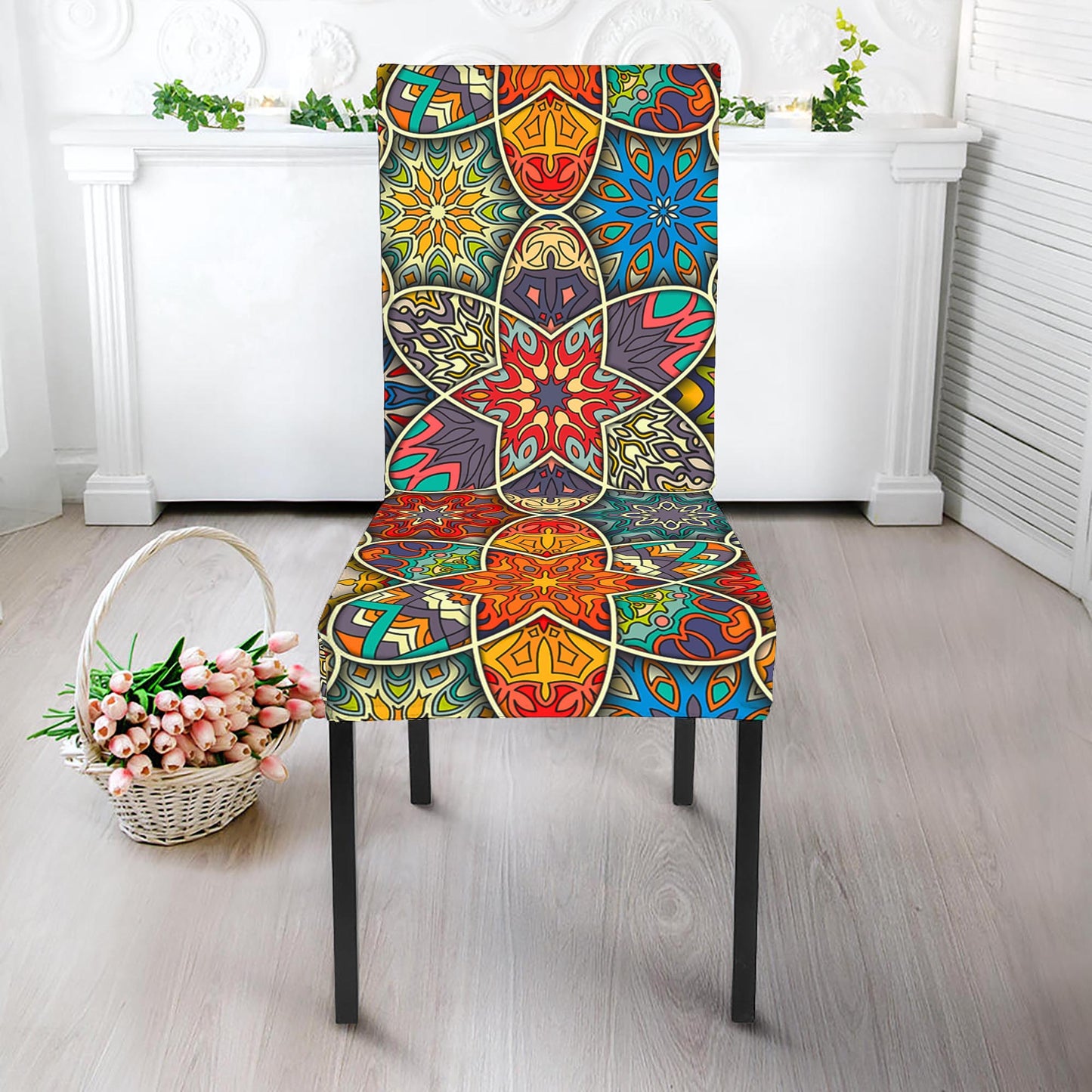 Mandala Star Bohemian Pattern Print Dining Chair Slipcover