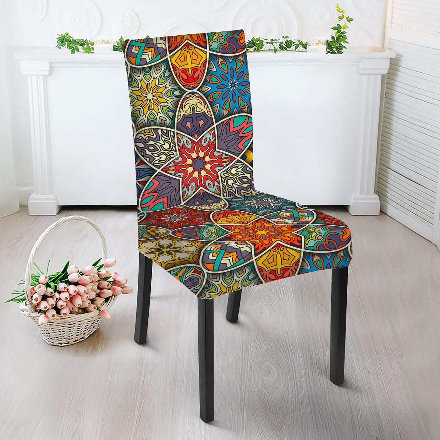 Mandala Star Bohemian Pattern Print Dining Chair Slipcover