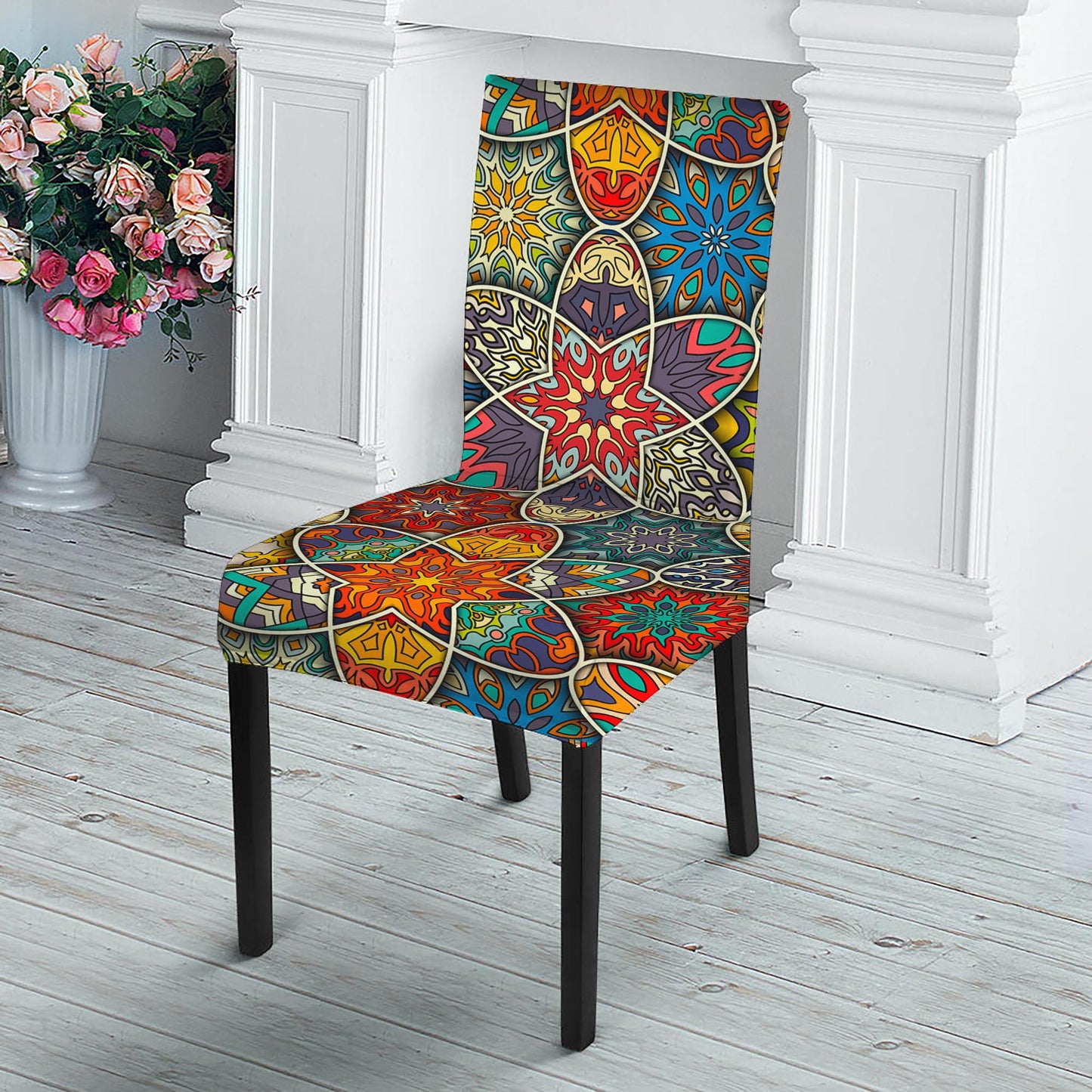 Mandala Star Bohemian Pattern Print Dining Chair Slipcover