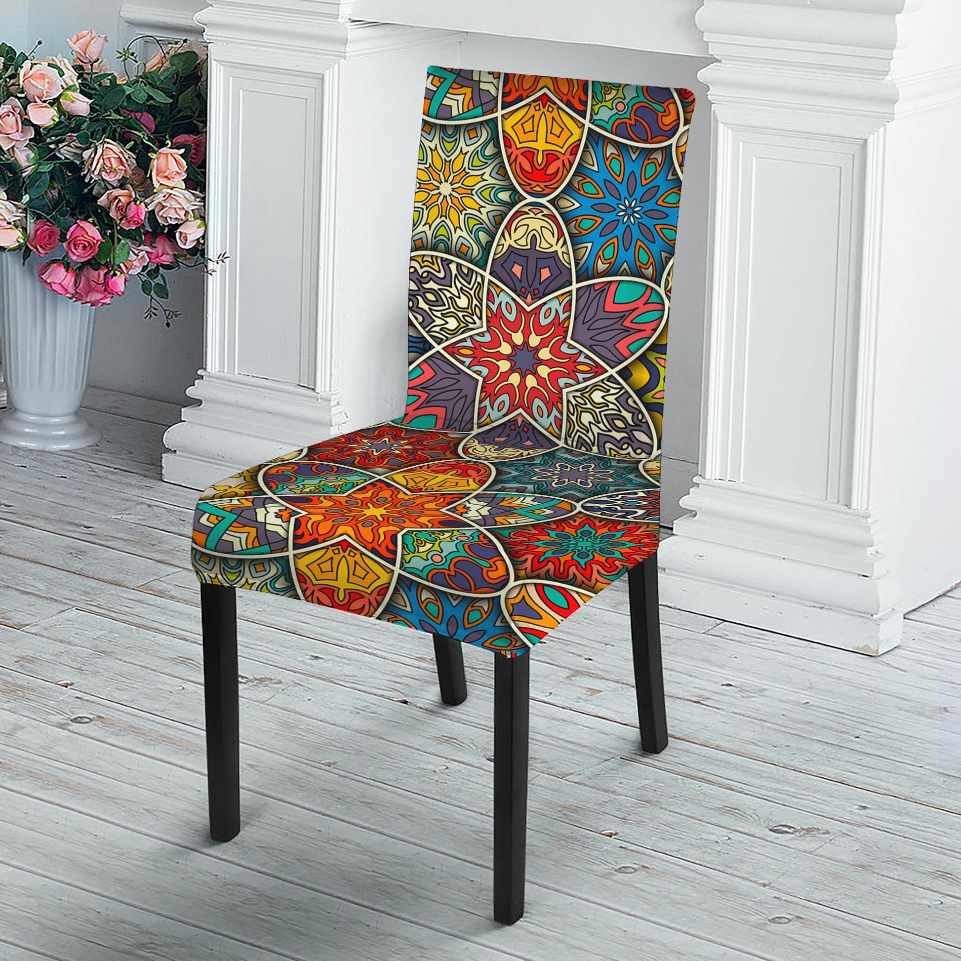 Mandala Star Bohemian Pattern Print Dining Chair Slipcover