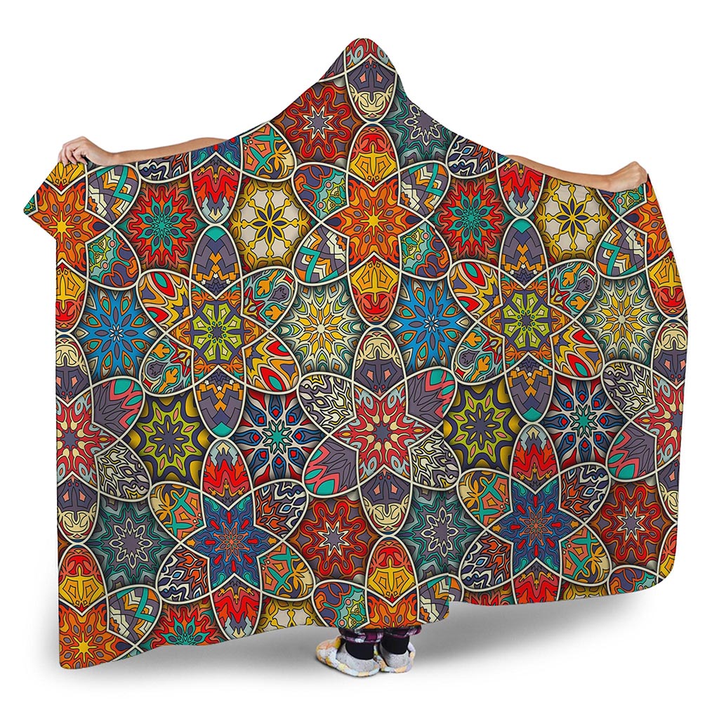 Mandala Star Bohemian Pattern Print Hooded Blanket