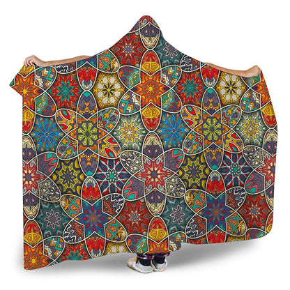 Mandala Star Bohemian Pattern Print Hooded Blanket