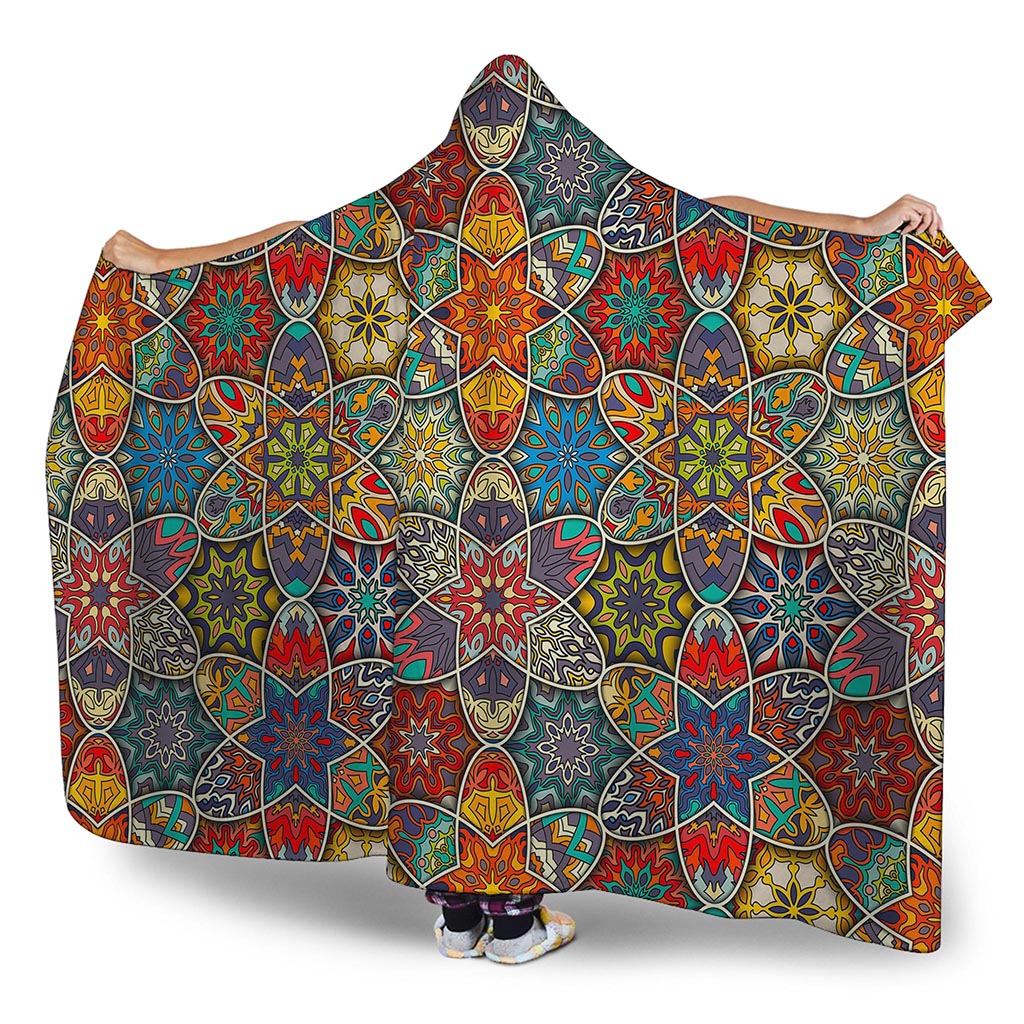 Mandala Star Bohemian Pattern Print Hooded Blanket