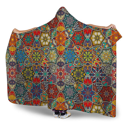 Mandala Star Bohemian Pattern Print Hooded Blanket