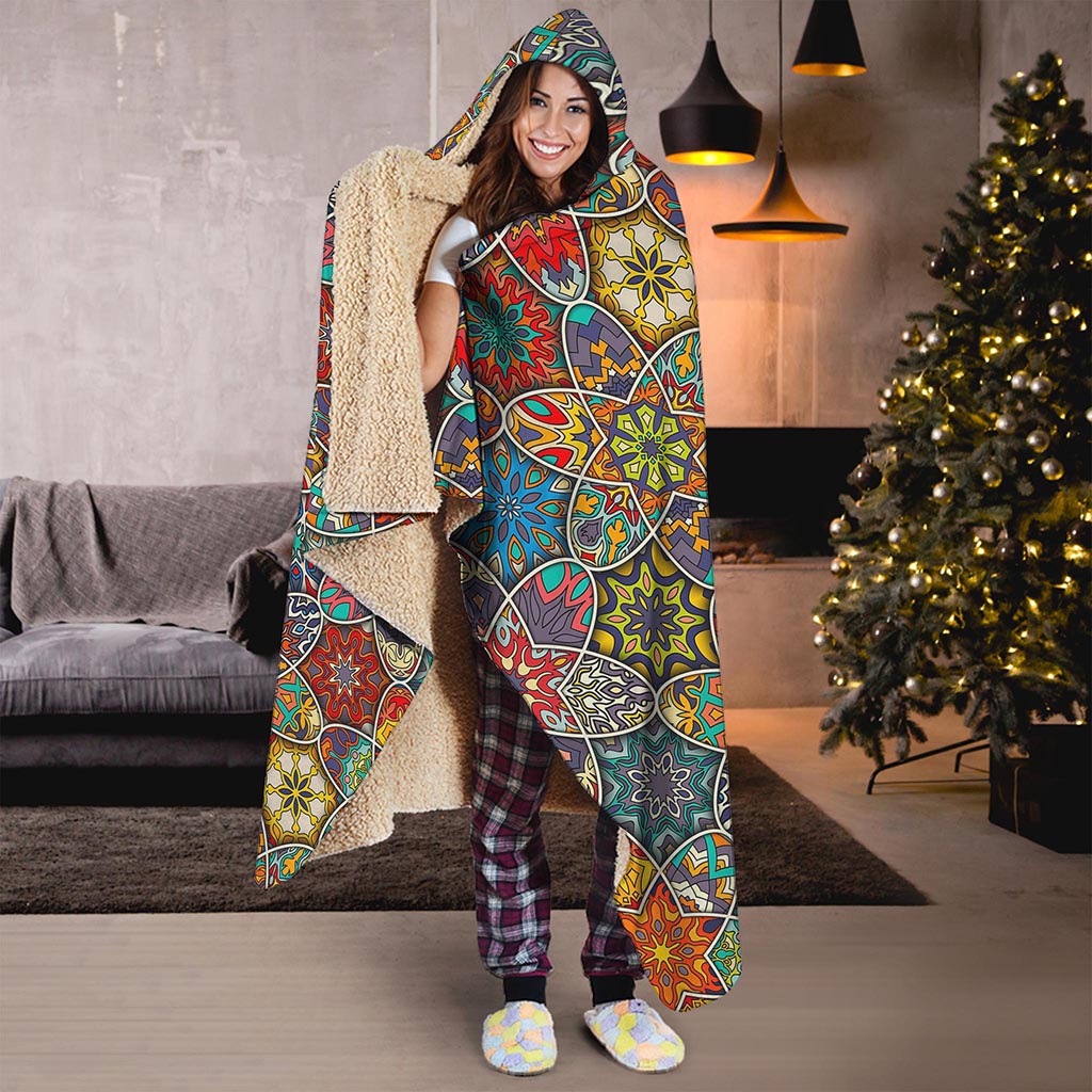 Mandala Star Bohemian Pattern Print Hooded Blanket