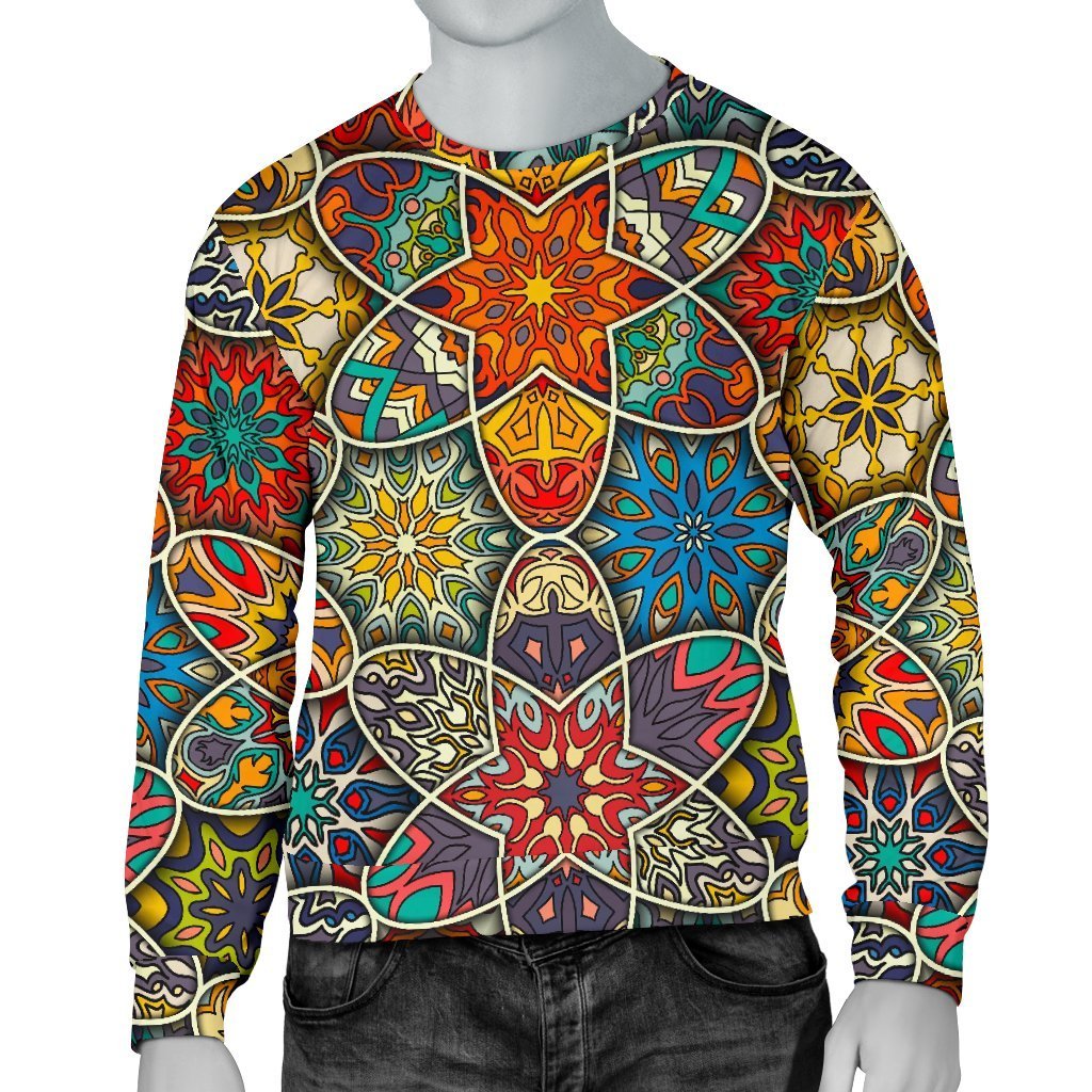 Mandala Star Bohemian Pattern Print Men's Crewneck Sweatshirt GearFrost