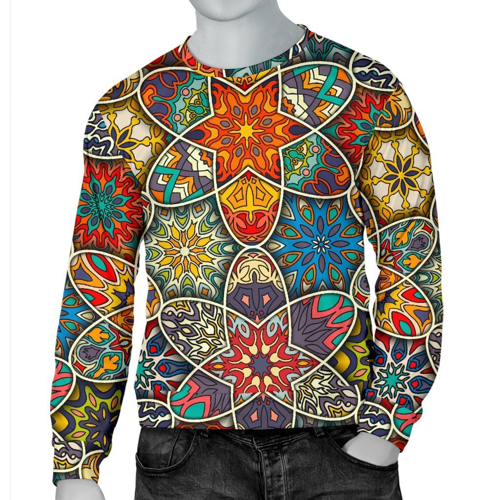 Mandala Star Bohemian Pattern Print Men's Crewneck Sweatshirt GearFrost