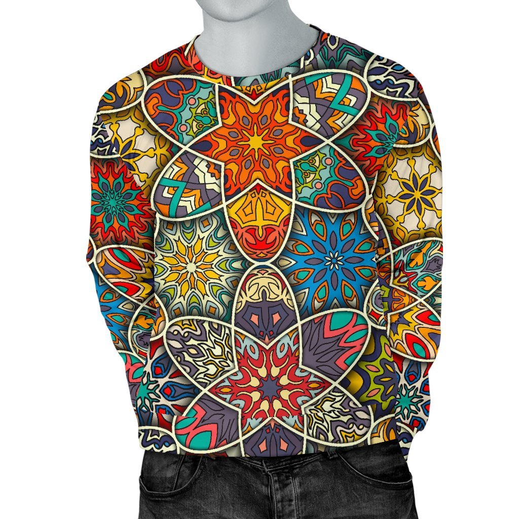 Mandala Star Bohemian Pattern Print Men's Crewneck Sweatshirt GearFrost