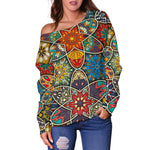 Mandala Star Bohemian Pattern Print Off Shoulder Sweatshirt GearFrost